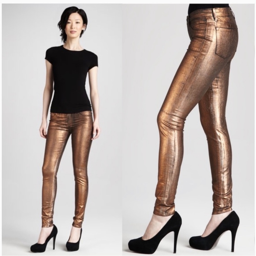 Jbrand metallic coated stretch mid-rise skinny jeans pant leggings size 25